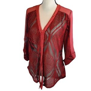 Vintage‎ LANGUAGE Semi-Sheer Lace/Crochet Silk Blend Blouse - Size Small